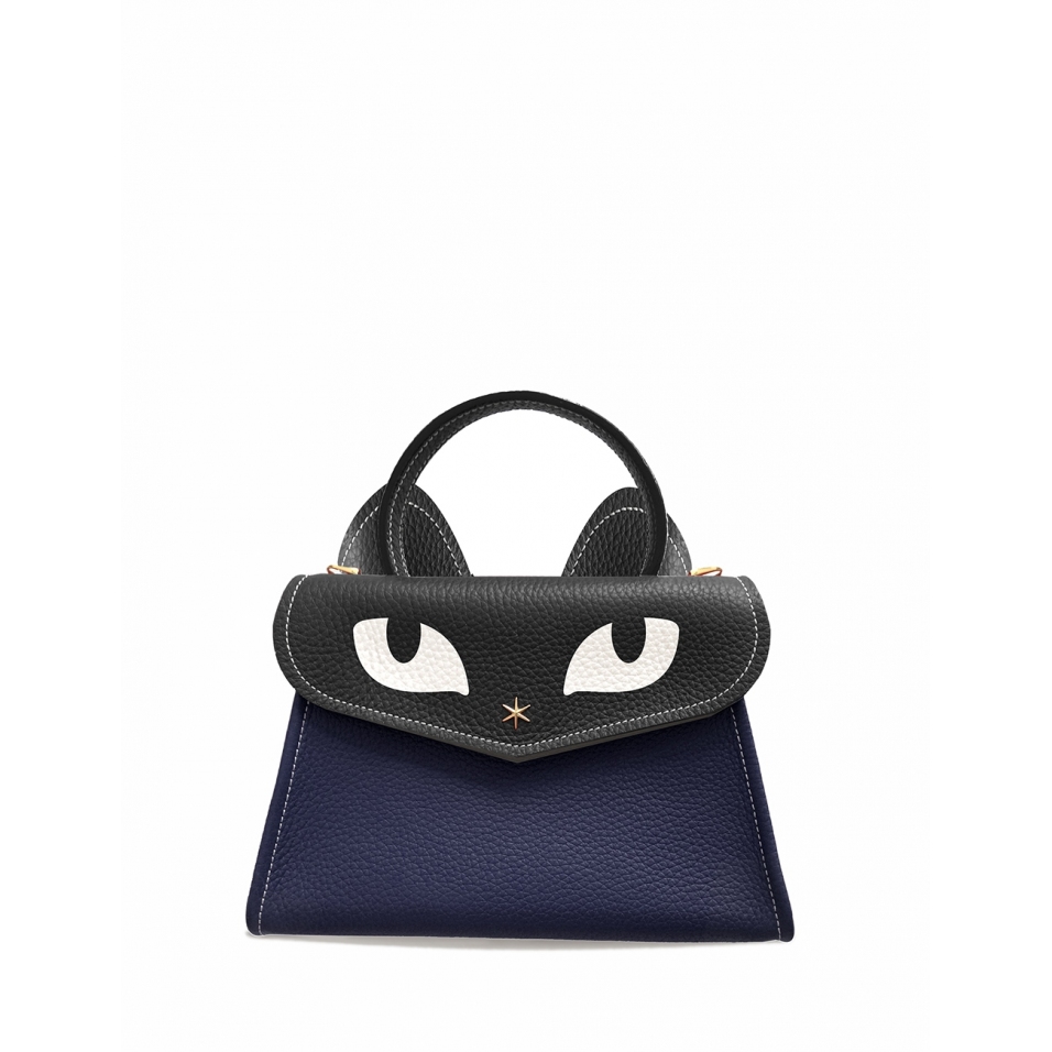 'Chantilly Le chat ' Sac à main Cuir Nappa Bleu Nuit