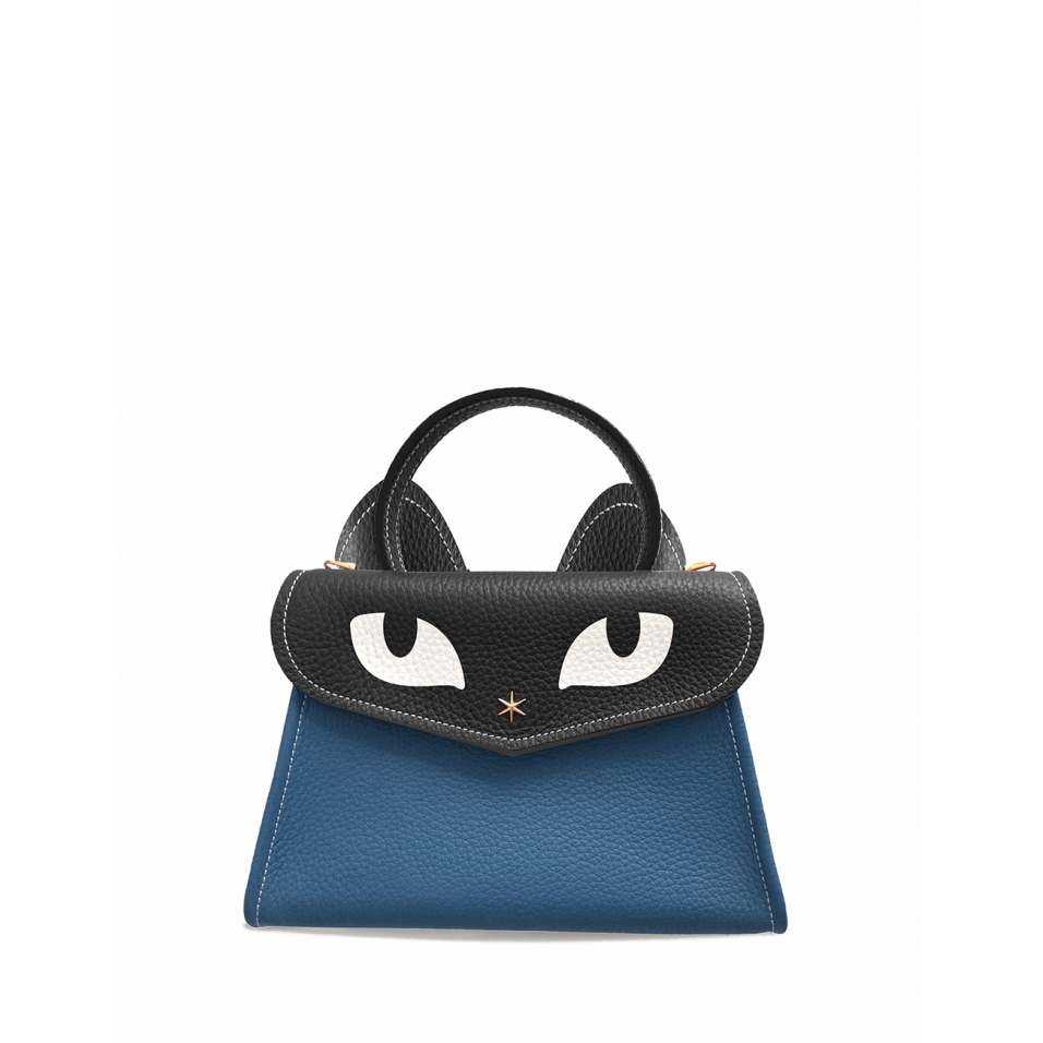 'Chantilly Le chat ' Sac à main Cuir Nappa Indigo