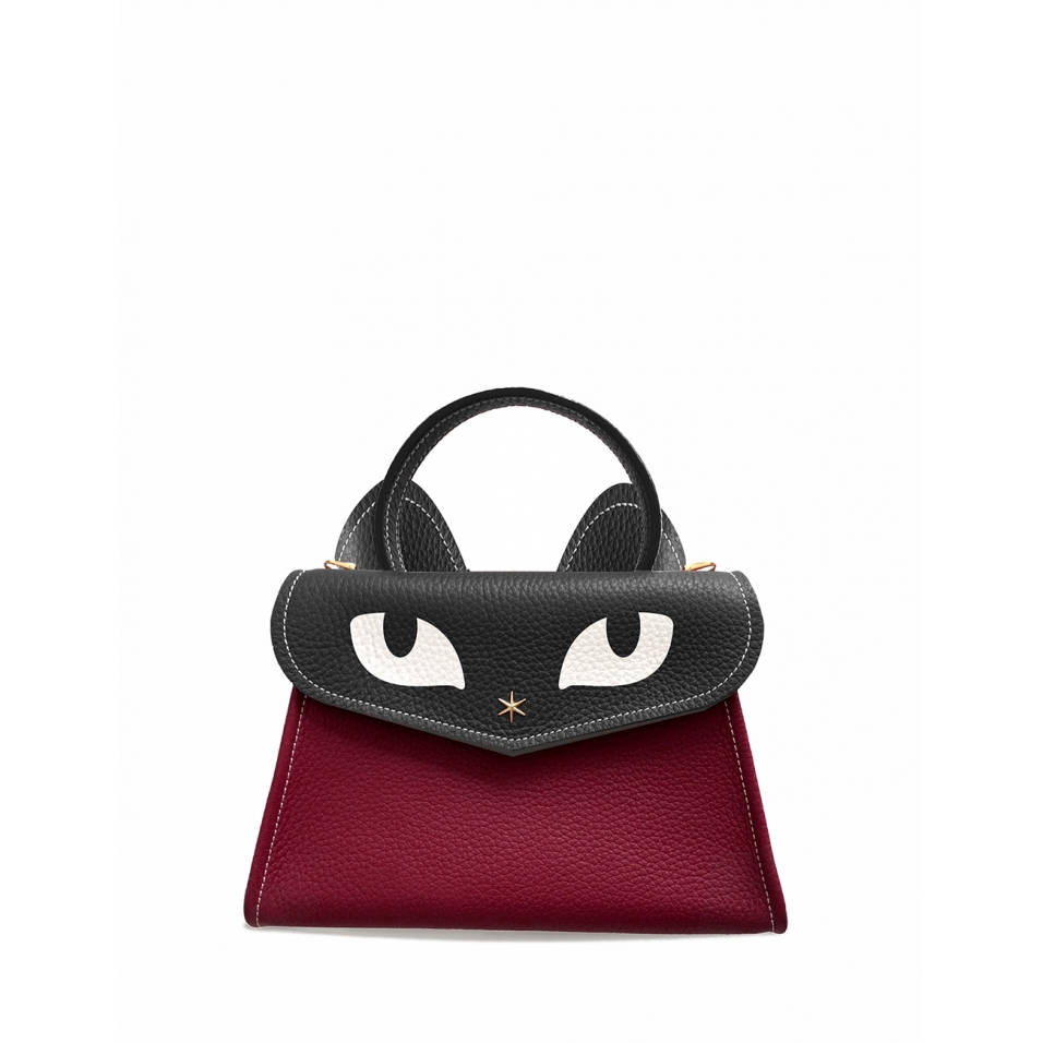 'Chantilly Le chat ' Sac à main Cuir Nappa Bordeaux