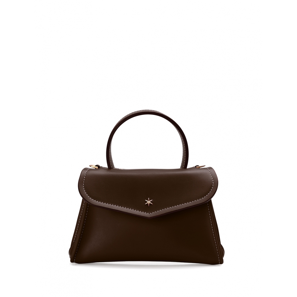 'Chantilly Soie' Sac à main Cuir Chocolat & Or