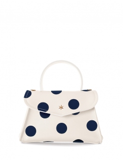 'Chantilly Soie Pois' Sac à main Cuir Crème, Bleu Nuit & Or