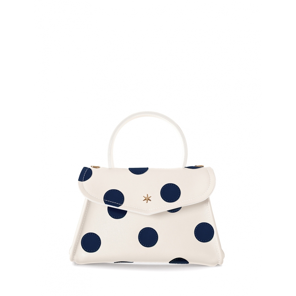 'Chantilly Soie Pois' Sac à main Cuir Crème, Bleu Nuit & Or