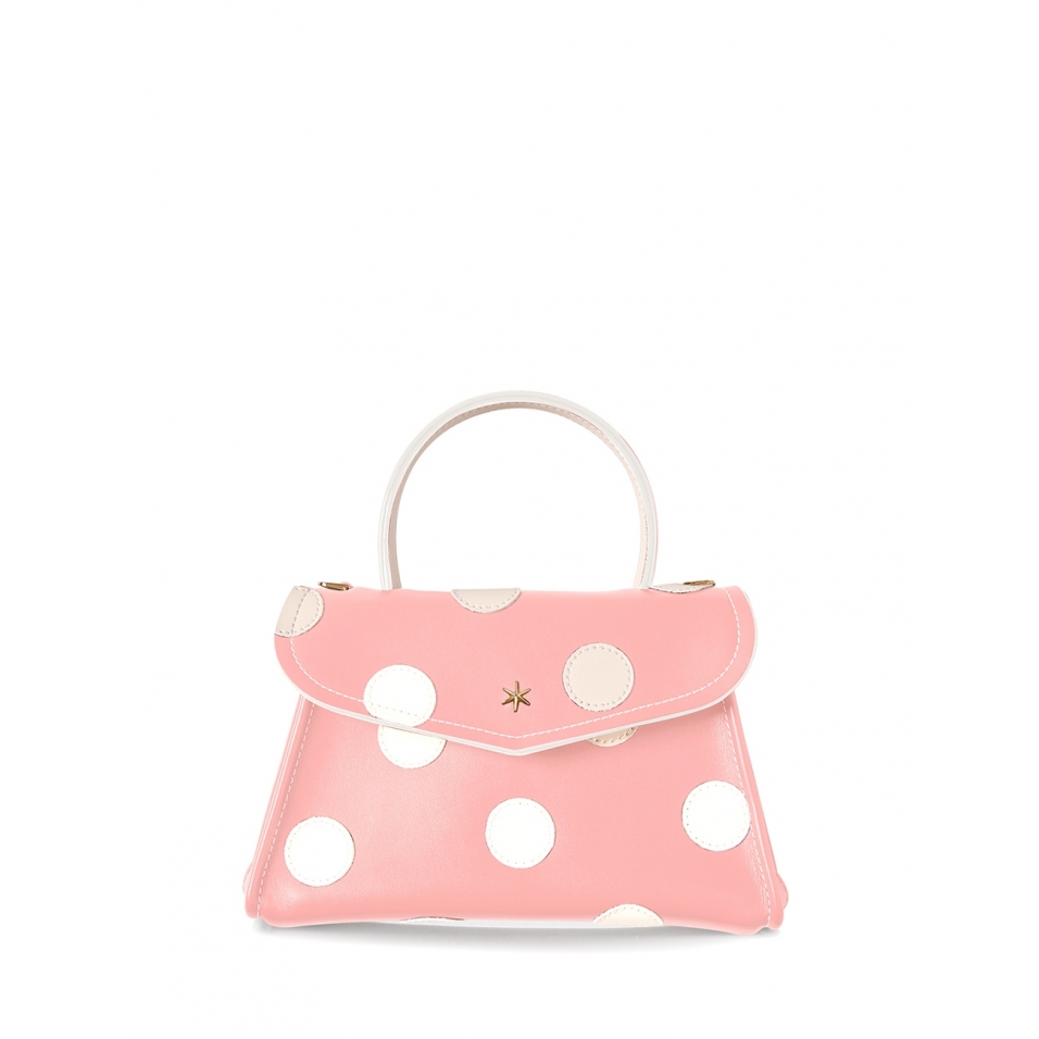 'Chantilly Soie Pois' Sac à main Cuir Rose Poudré & Or