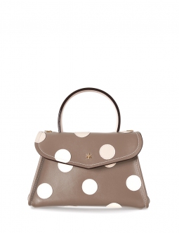 'Chantilly Soie Pois' Sac à main Cuir Taupe & Or