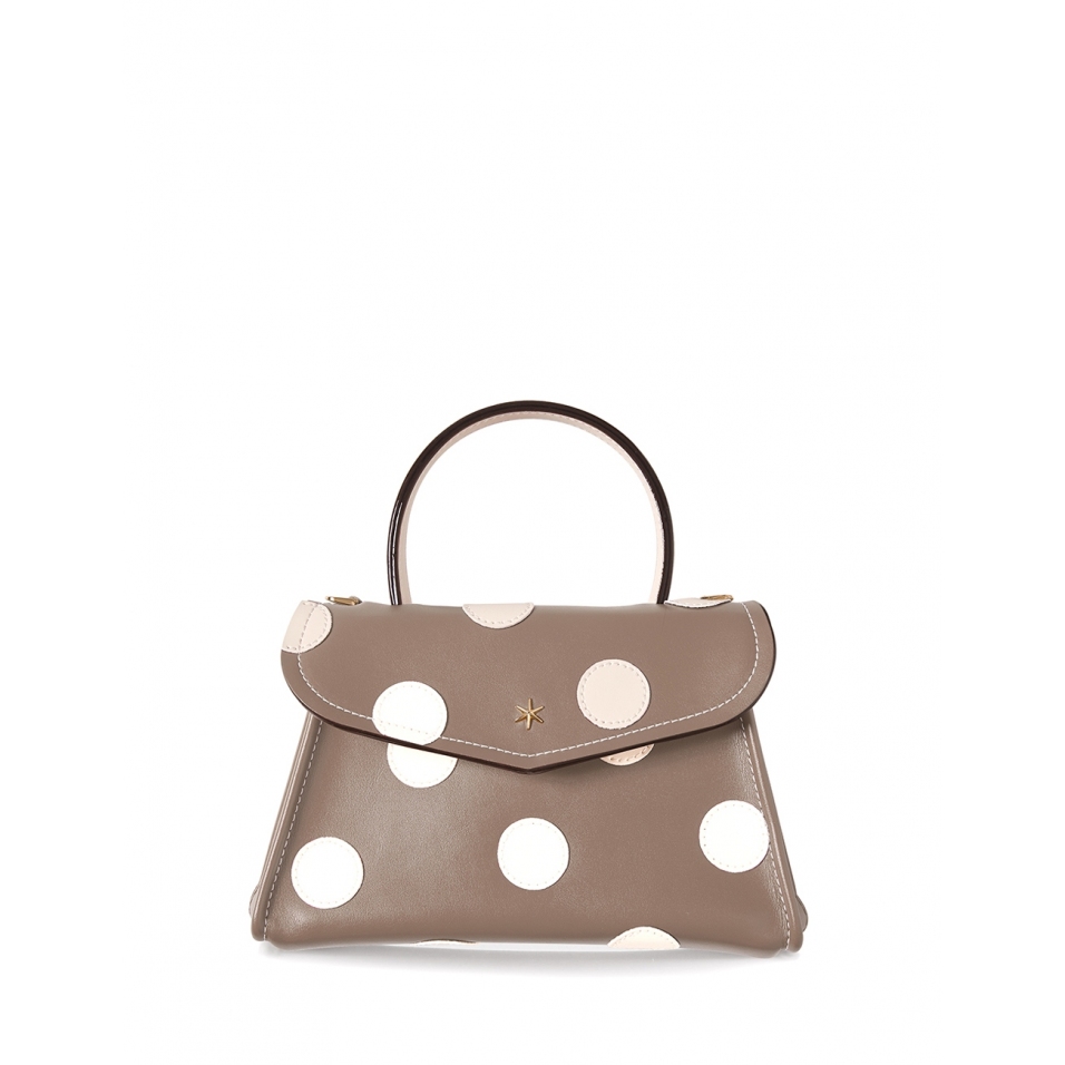 'Chantilly Soie Pois' Sac à main Cuir Taupe & Or