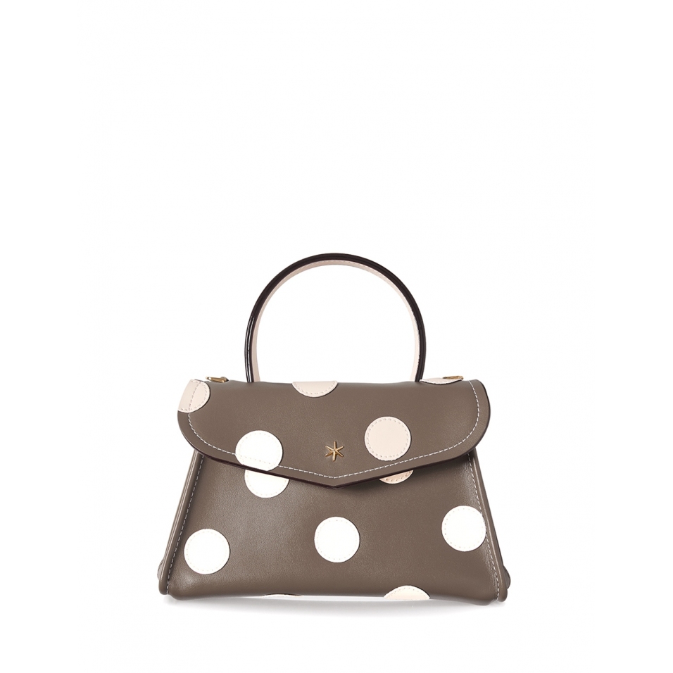 'Chantilly Soie Pois' Sac à main Cuir Grizzli & Or