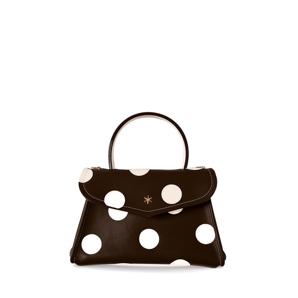 'Chantilly Soie Pois' Sac à main Cuir Chocolat & Or