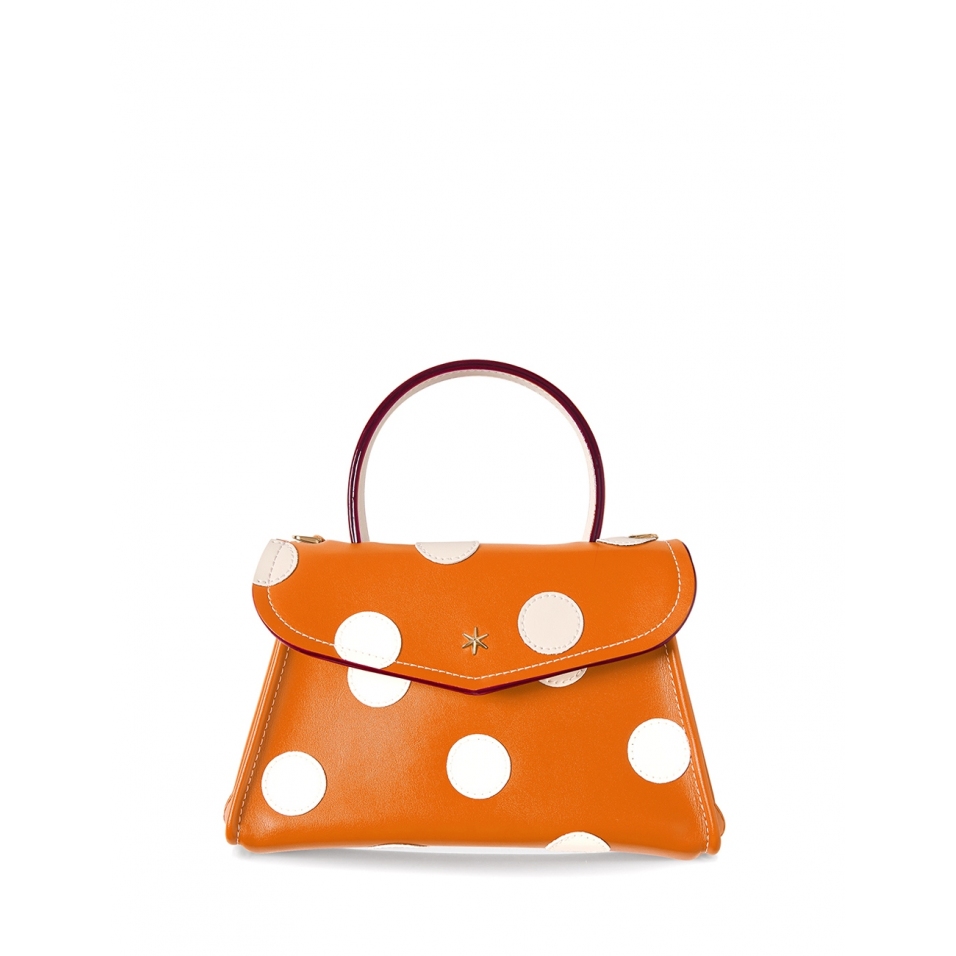 'Chantilly Soie Pois' Sac à main Cuir Orange & Or