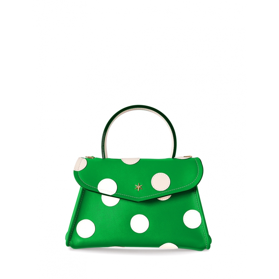 'Chantilly Soie Pois' Sac à main Cuir Lagon & Or