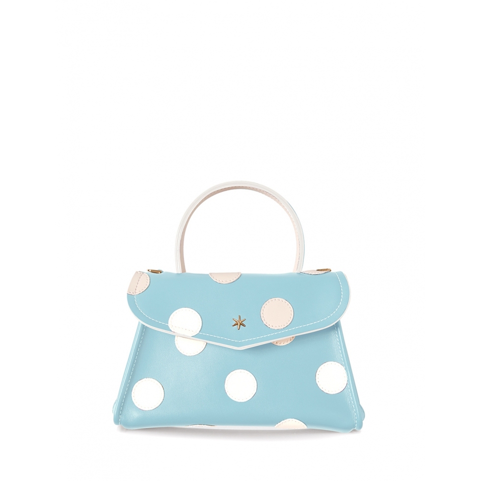 'Chantilly Soie Pois' Sac à main Cuir Azur & Or