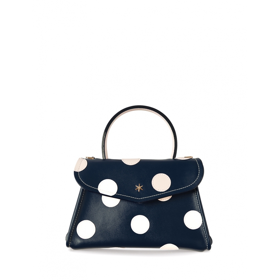 'Chantilly Soie Pois' Sac à main Cuir Bleu Nuit & Or