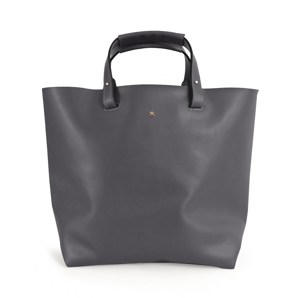 'Batignolles' Sac Cabas Cuir Nappa Gris Volcan et Or