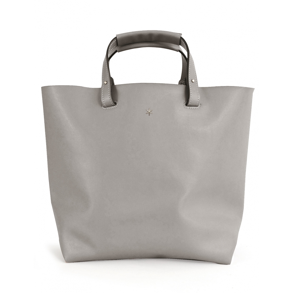 'Batignolles' Sac Cabas Cuir Nappa Beige Grisé et Argent