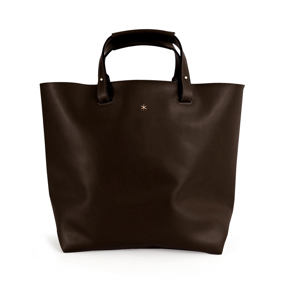 'Batignolles' Sac Cabas Cuir Nappa Chocolat et Or