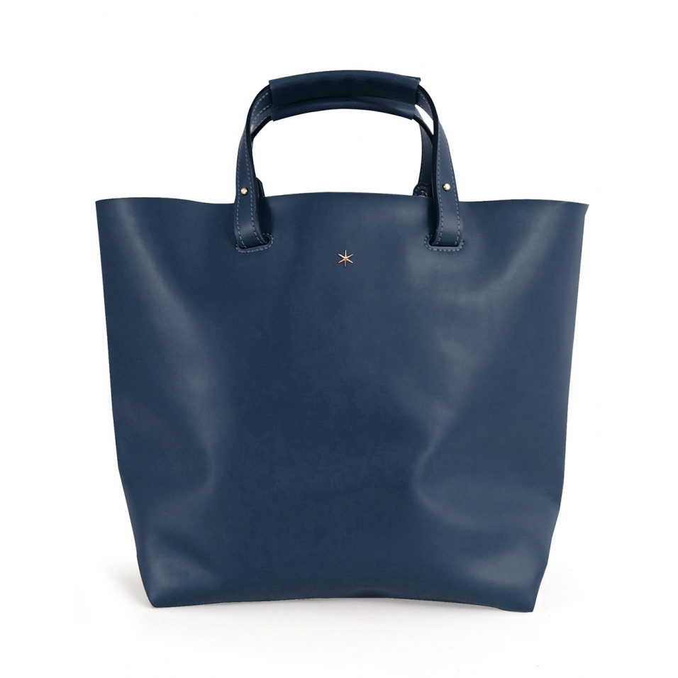 'Batignolles' Sac Cabas Cuir Nappa Bleu nuit et Or