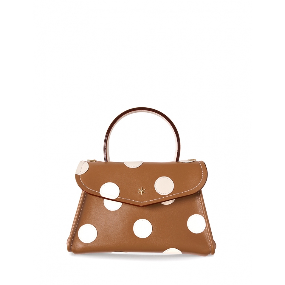 'Chantilly Soie Pois' Sac à main Cuir Cognac & Or