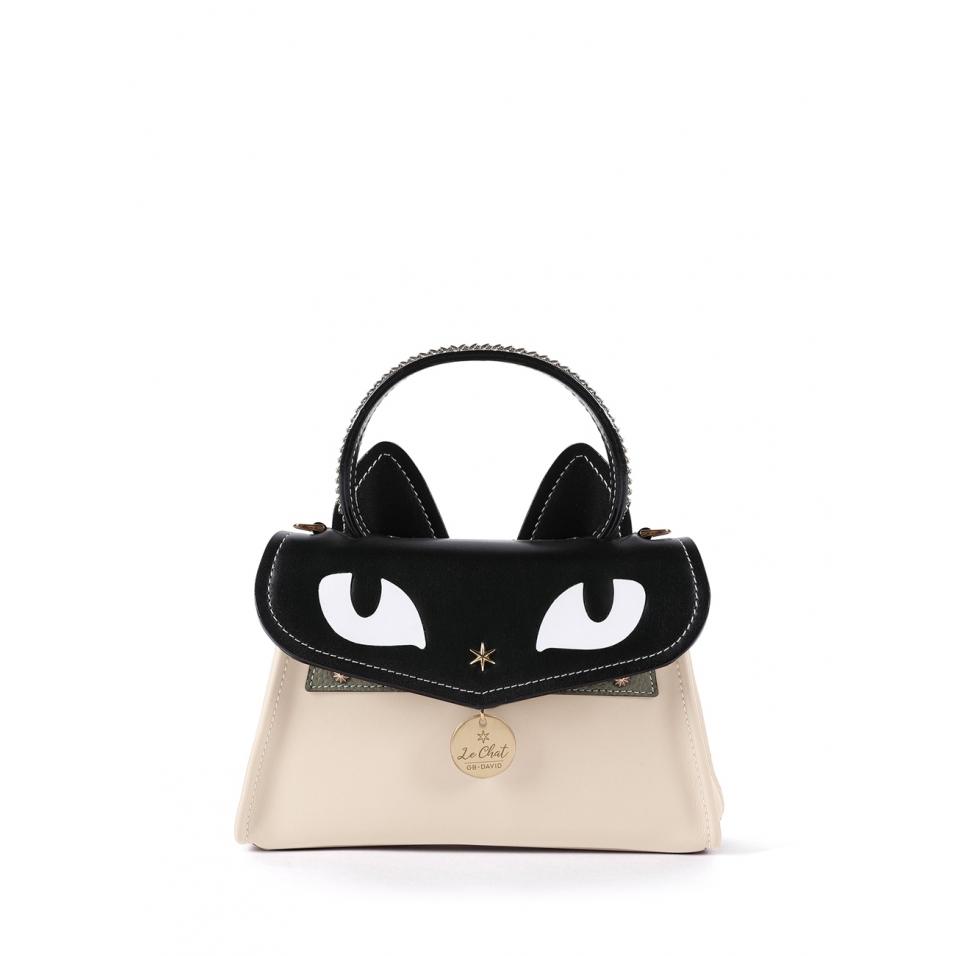 'Chantilly Le chat Premier' Sac à main Cuir Crème