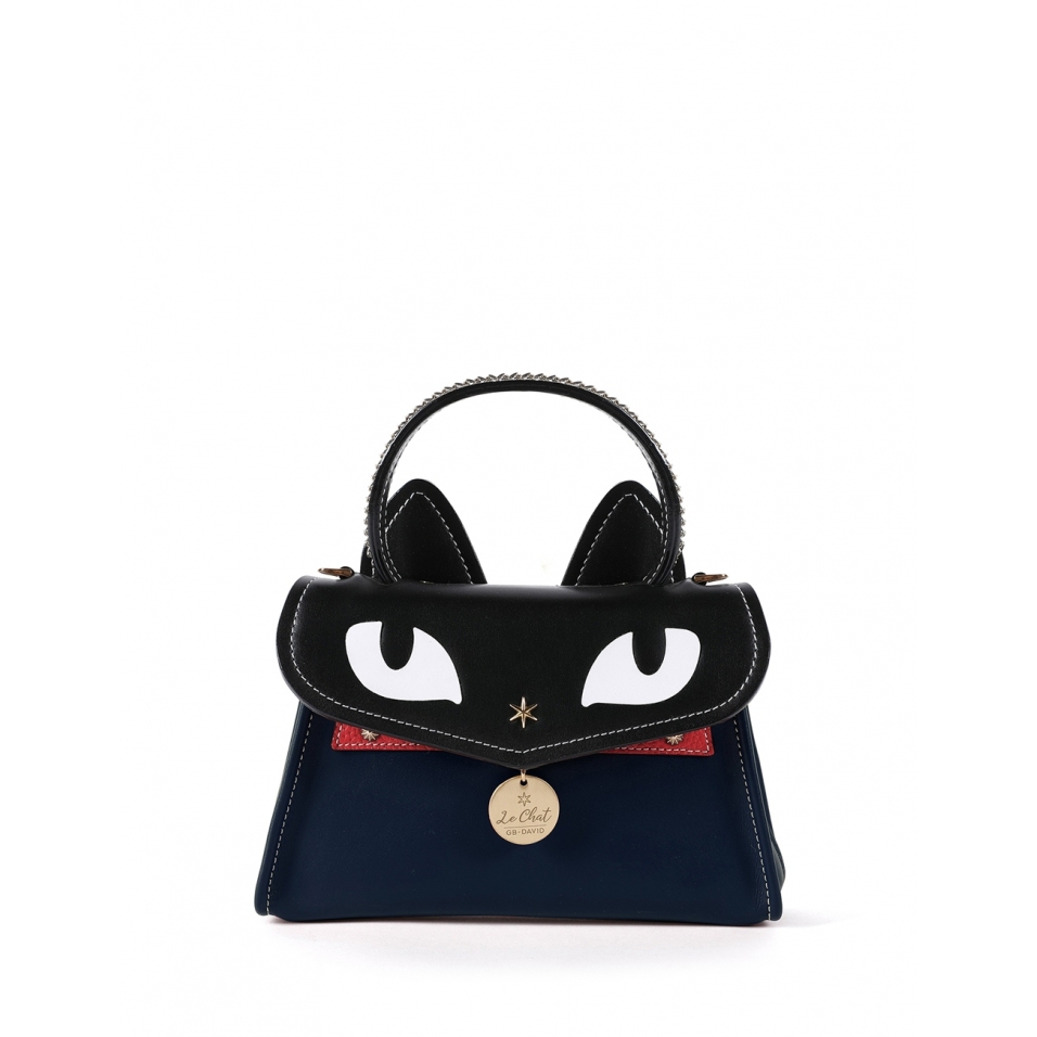 'Chantilly Le chat Premier' Sac à main Cuir Bleu Nuit
