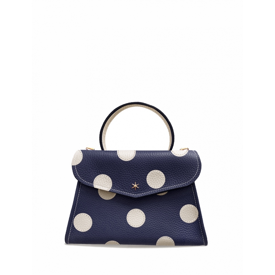 'Chantilly Pois' Sac à main Cuir Nappa Bleu Nuit & Or