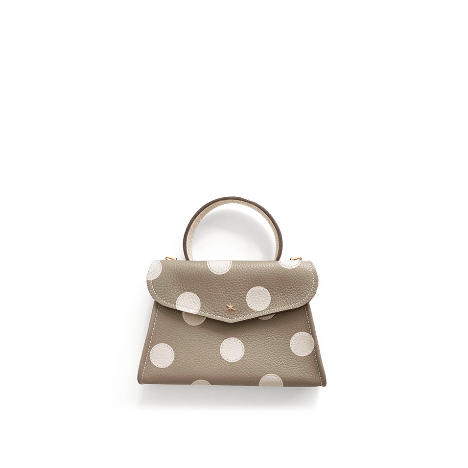 'Chantilly Pois' Sac à main Cuir Nappa Tourterelle & Or