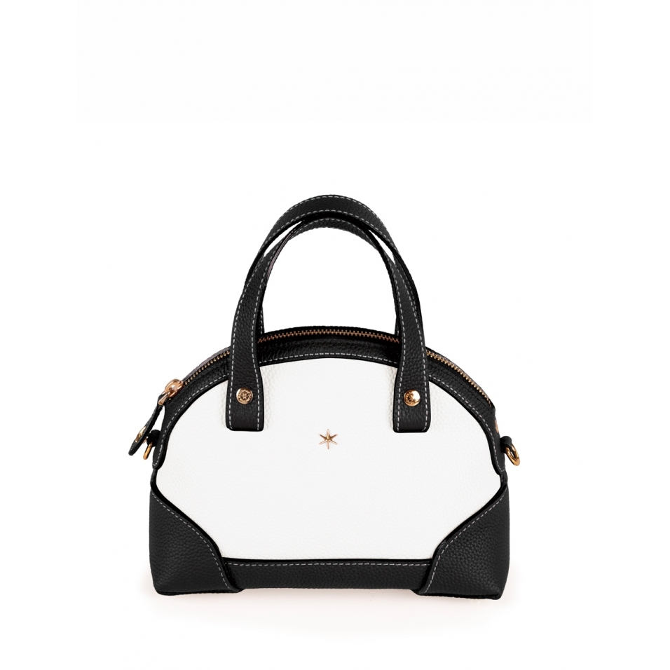 'Plaisance Duo' Sac à main Cuir Nappa Ébène & Neige & Or