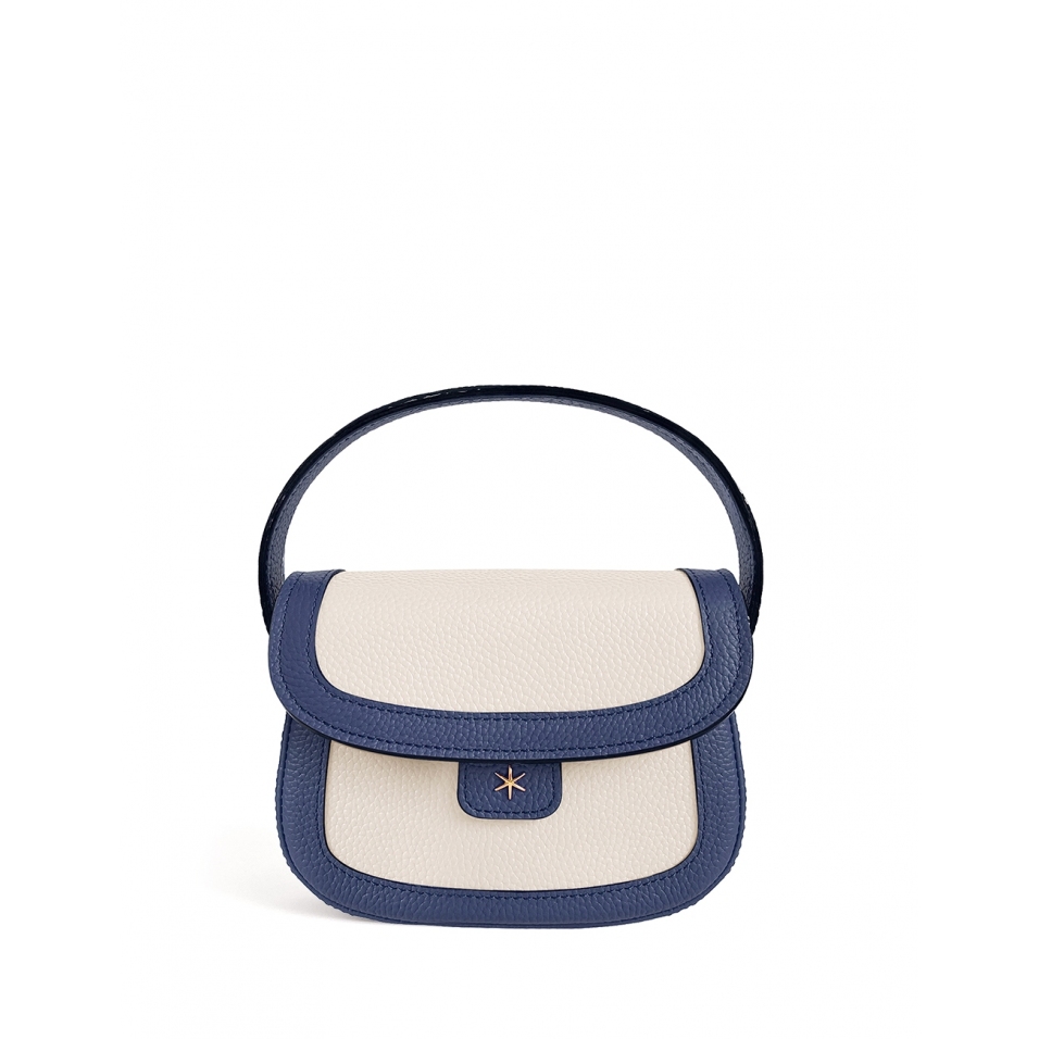 'Figaro Duo' Sac à main Cuir Nappa Marine, Crème & Or