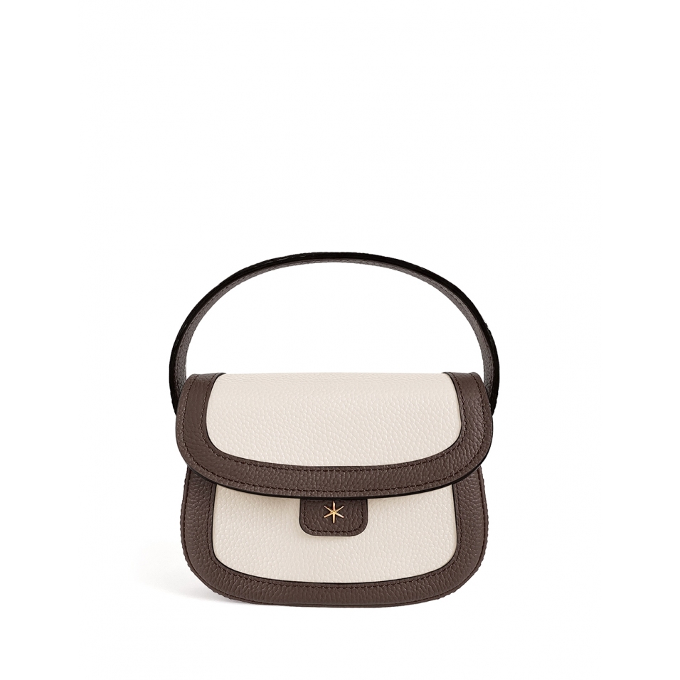 'Figaro Duo' Sac à main Cuir Nappa Chocolat, Crème & Or