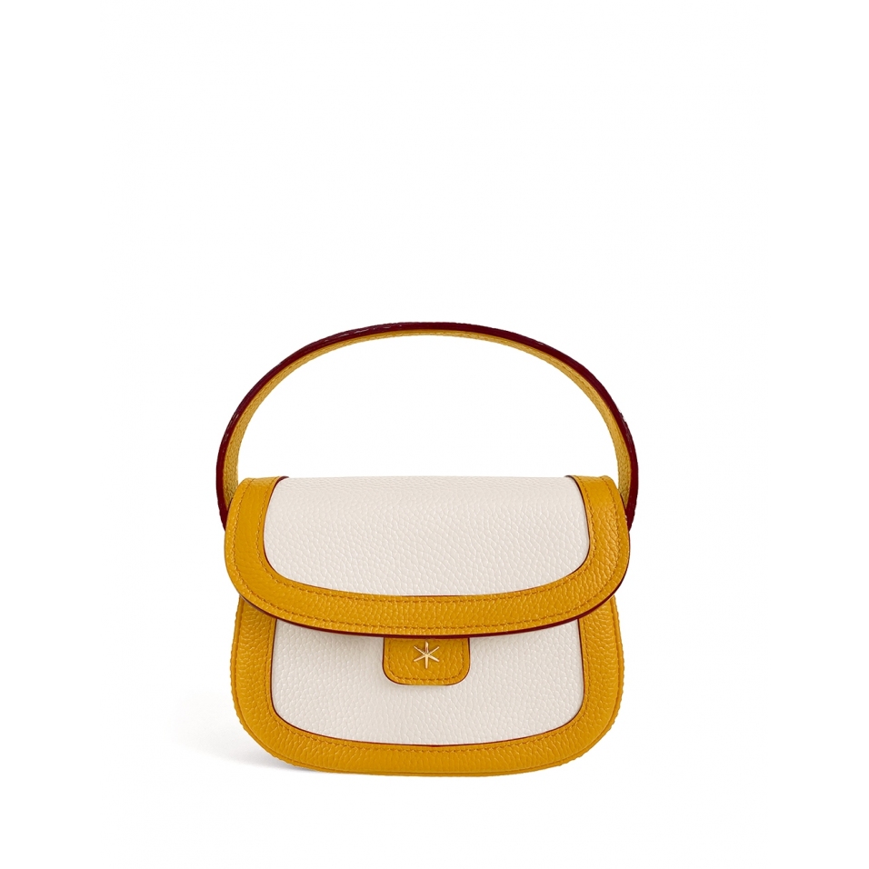 'Figaro Duo' Sac à main Cuir Nappa Moutarde, Crème & Or