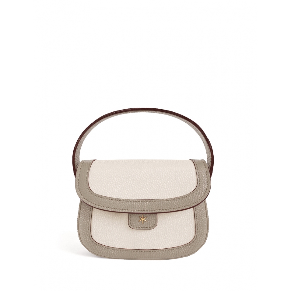 'Figaro Duo' Sac à main Cuir Nappa Tourterelle, Crème & Or