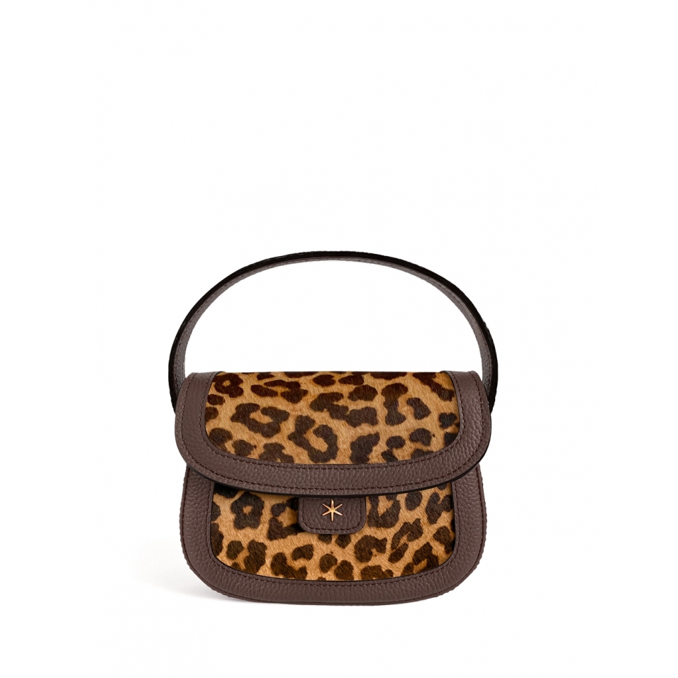 'Figaro Duo' Sac à main Cuir Nappa Chocolat, Léopard & Or