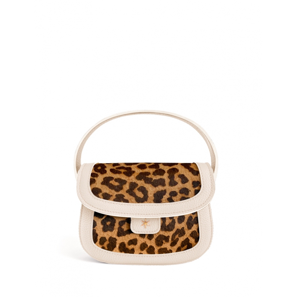 'Figaro Duo' Sac à main Cuir Nappa Crème, Léopard & Or