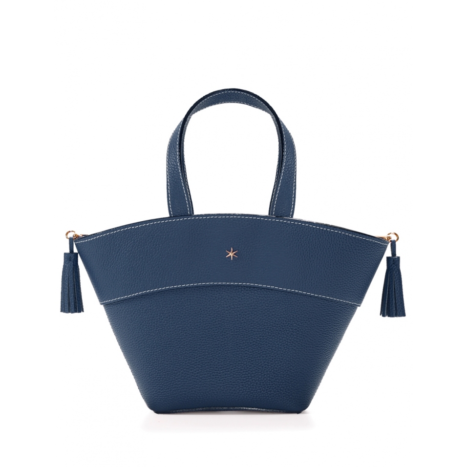 'Galet' Sac à main Cuir Bleu Nuit & Or