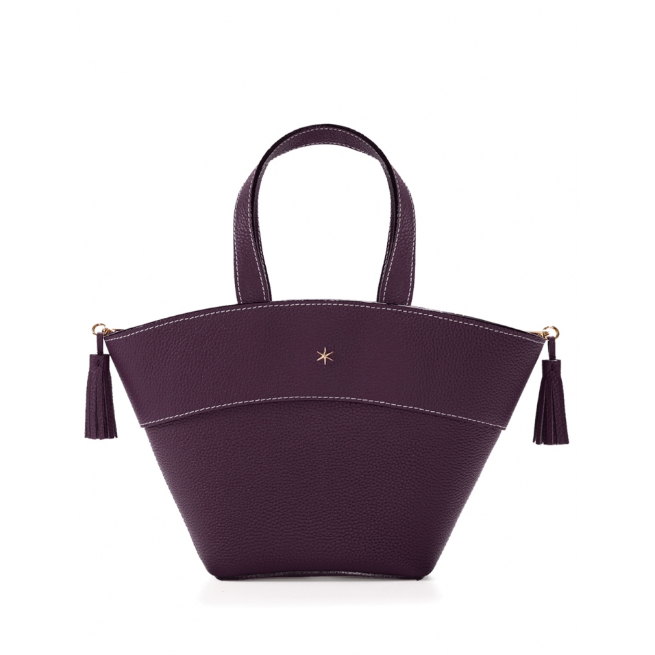 'Galet' Sac à main Cuir Cassis & Or