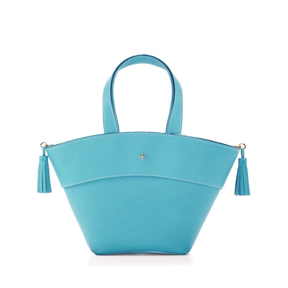 'Galet' Sac à main Cuir Azur & Or