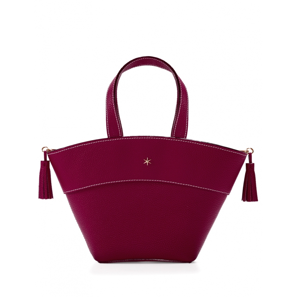 'Galet' Sac à main Cuir Bordeaux & Or
