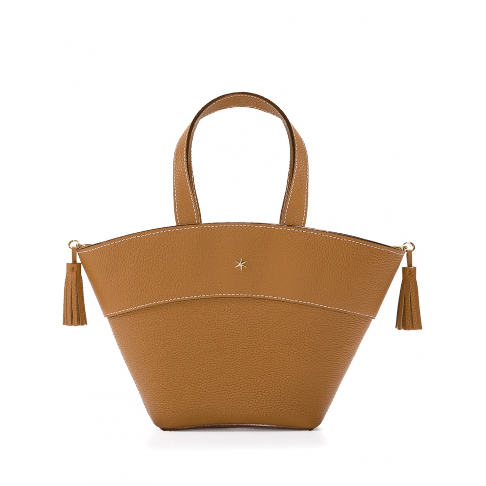 'Galet' Sac à main Cuir Cognac & Or