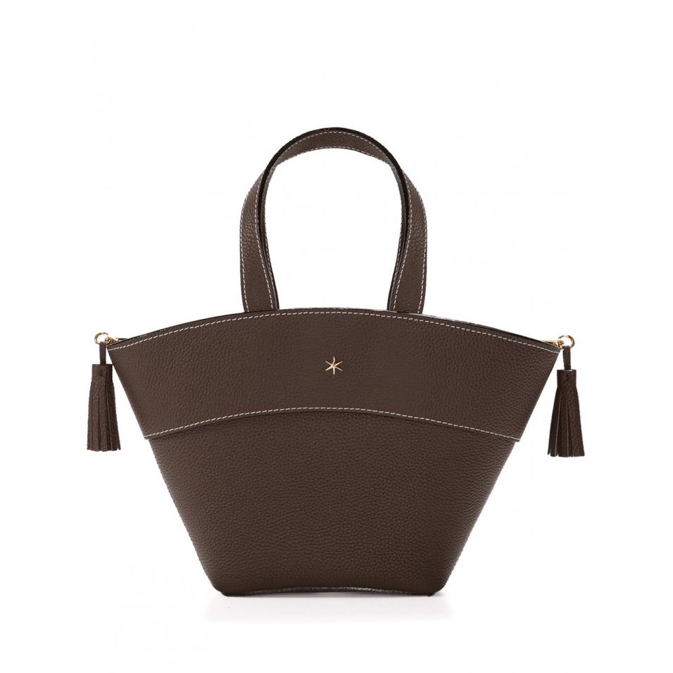 'Galet' Sac à main Cuir Chocolat  & Or