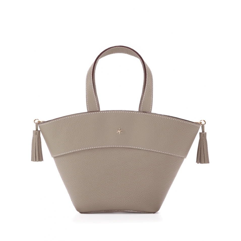 'Galet' Sac à main Cuir Tourterelle & Or