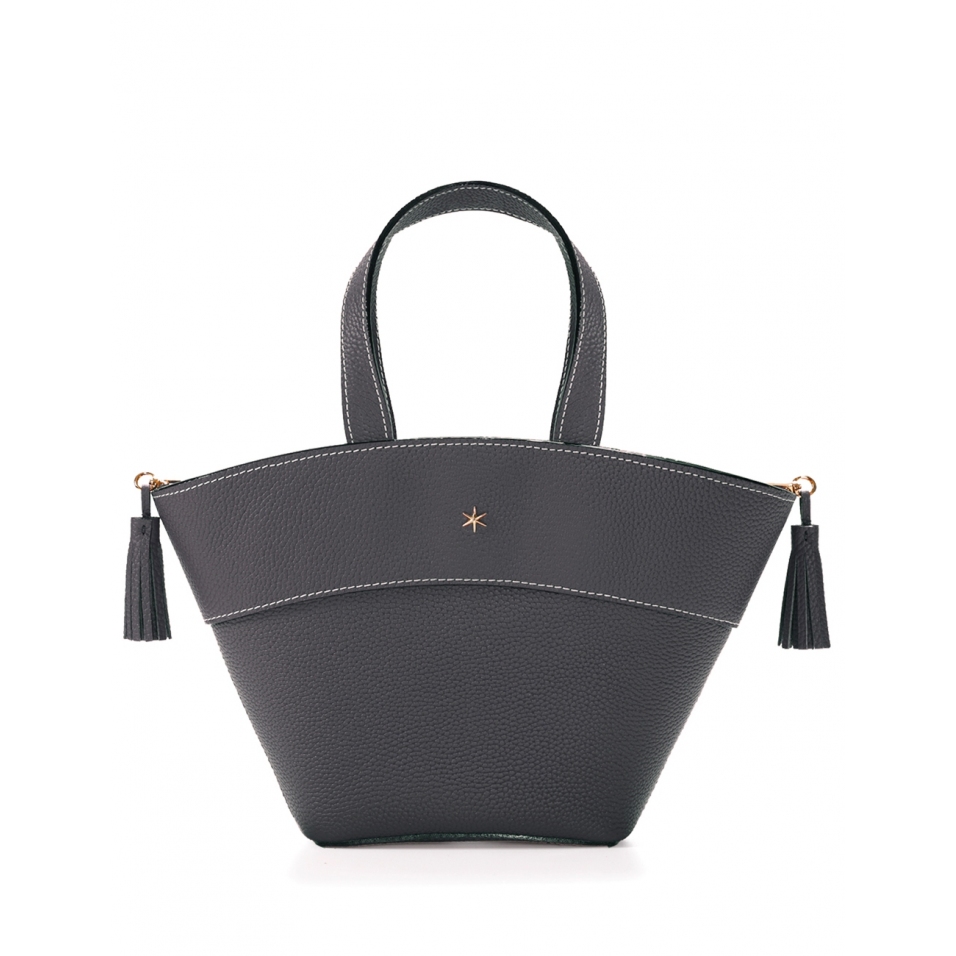 'Galet' Sac à main Cuir Ardoise & Or