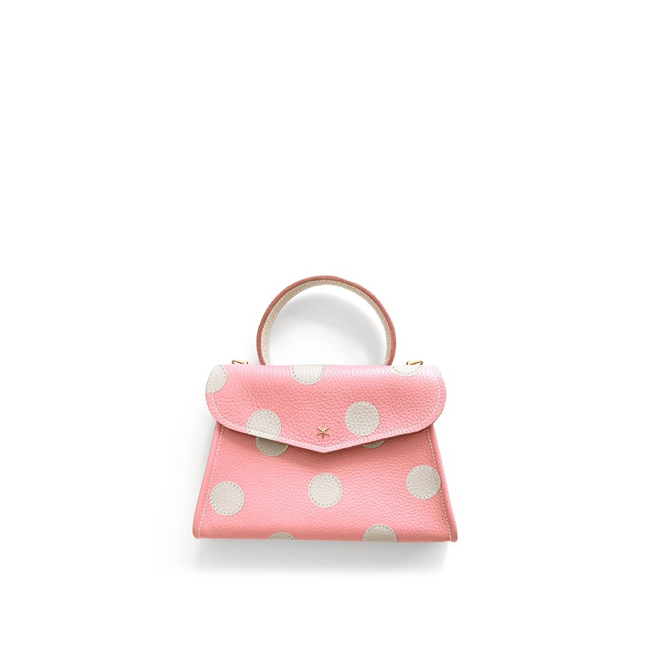 'Chantilly Pois' Sac à main Cuir Nappa Rose Poudré & Or