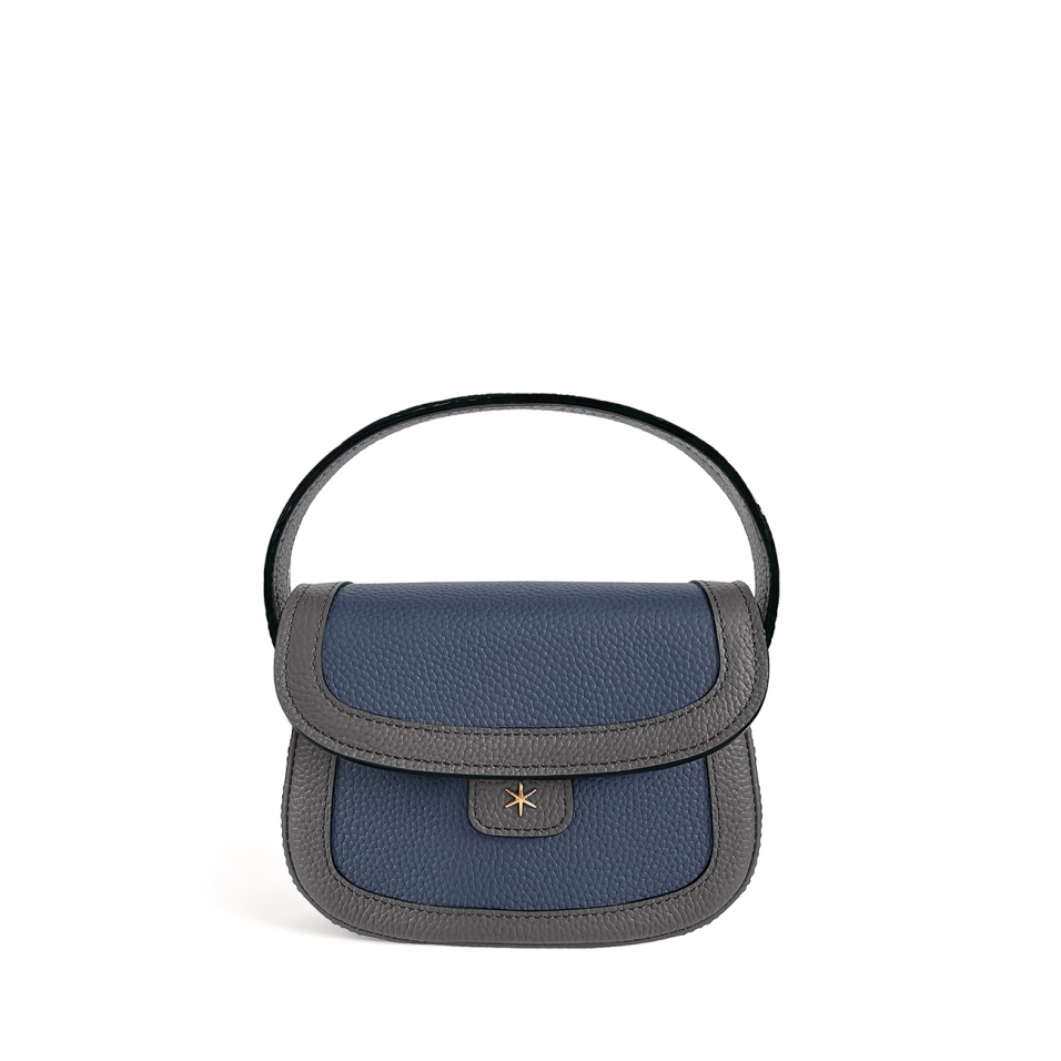 'Figaro Duo' Sac à main Cuir Nappa Ardoise, Bleu Nuit & Or