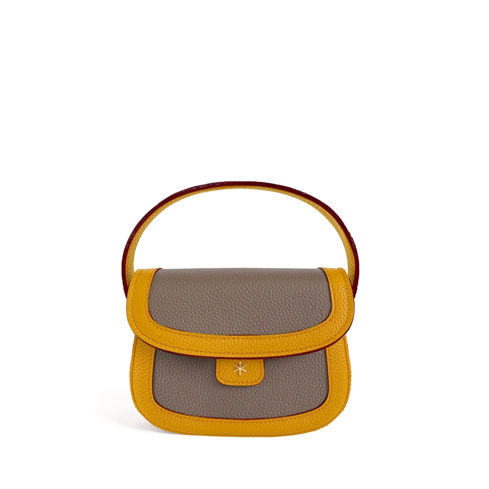 'Figaro Duo' Sac à main Cuir Nappa Moutarde, Volcan & Or