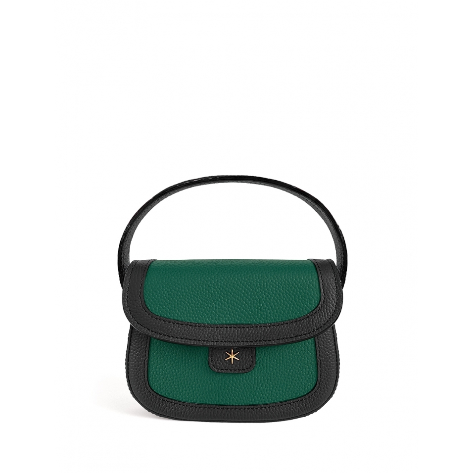 'Figaro Duo' Sac à main Cuir Nappa Noir, Vert Pin & Or