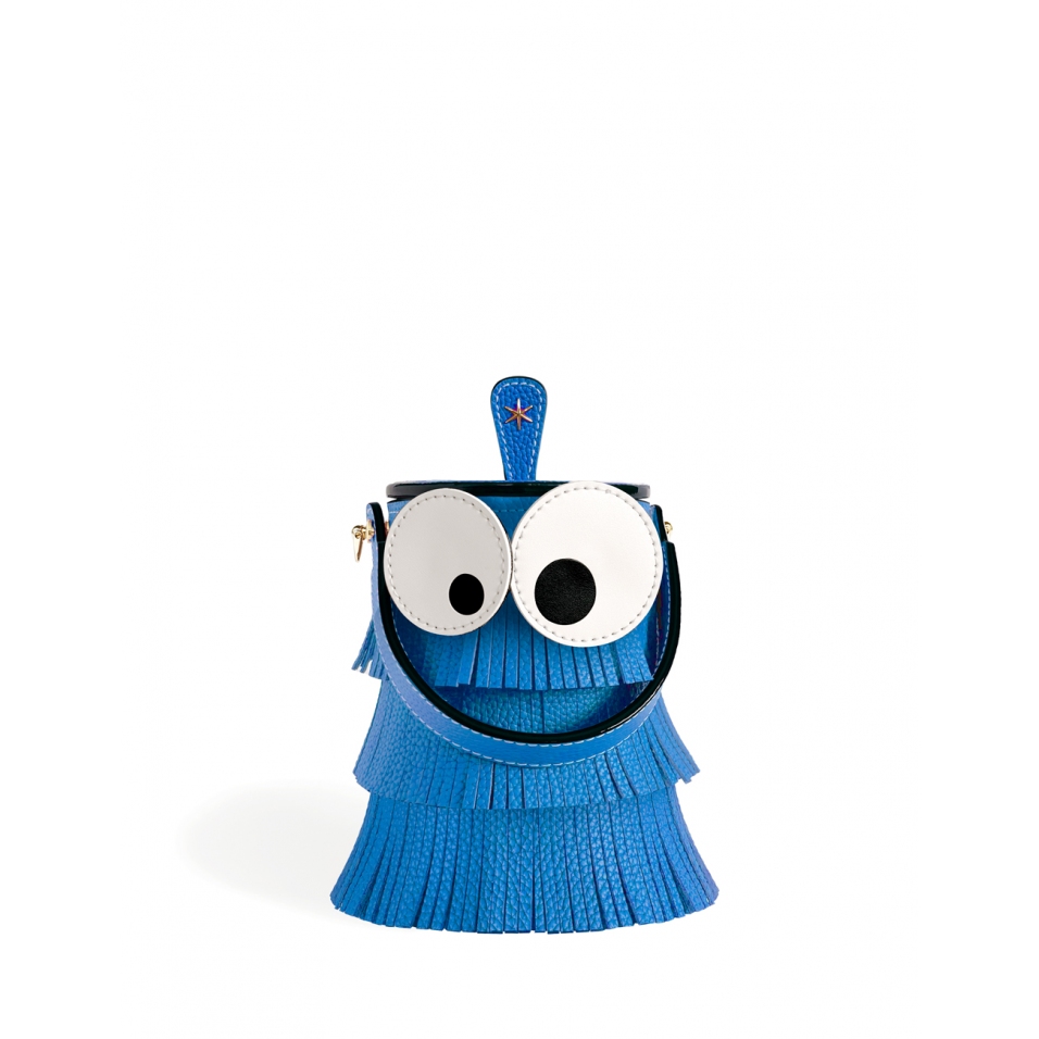 'Octopuce' Sac seau Cuir Nappa Cyan & Or