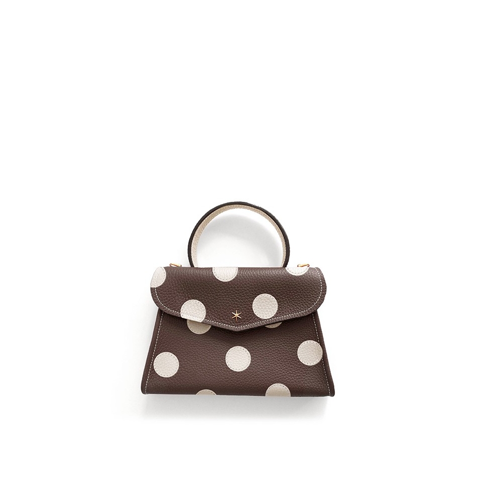 'Chantilly Pois' Nappa Leather handbag Chocolate & Gold