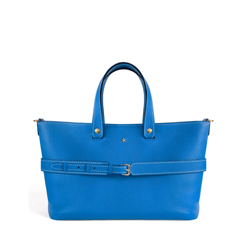 'Caravelle' Sac à main Cuir Nappa Cyan & Or